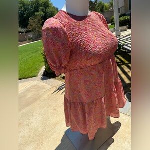 Womens Short Puff Sleeve Babydoll Lined Dress